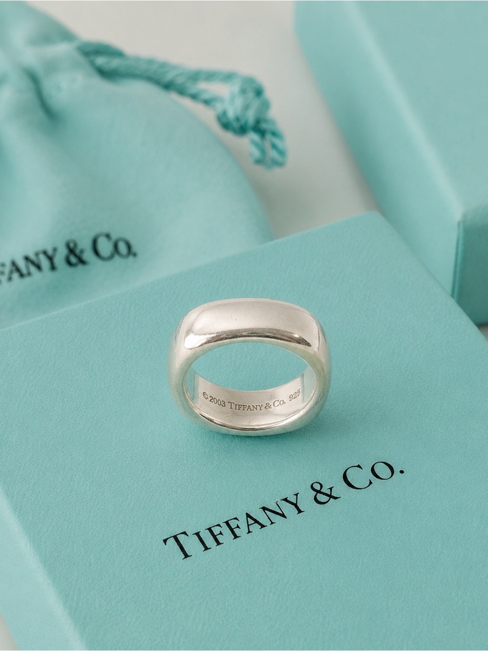 Authenticated Tiffany & Co. Square Cushion Cut Ring 925 Silver Unisex Size 9.5